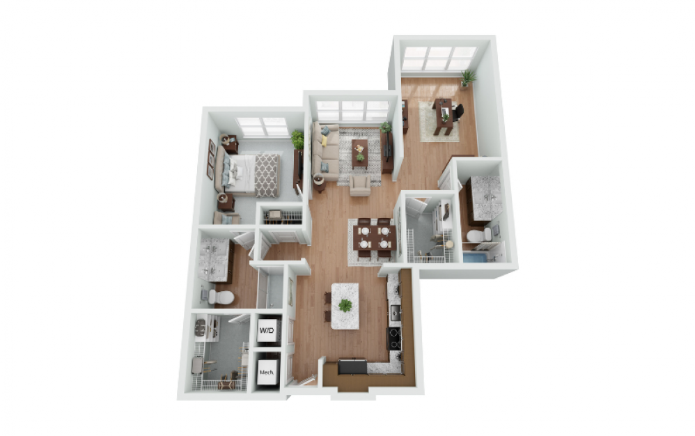 Caliber w/Den - 1 bedroom floorplan layout with 2 baths and 1003 square feet.